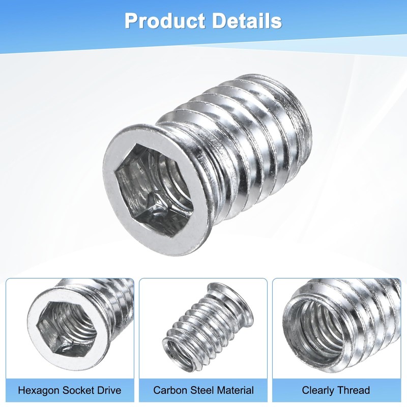 M METERXITY 20-Pack Threaded Inserts for Wood, 3/8-16x20mm Hex Drive