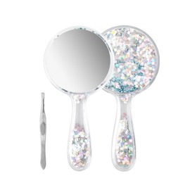 Kaslaider Handspiegel, Schminkspiegel Runde Form, Professioneller Handspiegel mit Griff in Ergonomischem Design, Reise Kleiner Spiegel mit Pinzette für Damen Tägliche Make-up