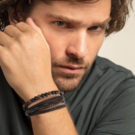 Suyi Mens Bracelet Leather Multilayer Bracelets for Men Braided Beads Wristband Bracelet Coffee 1