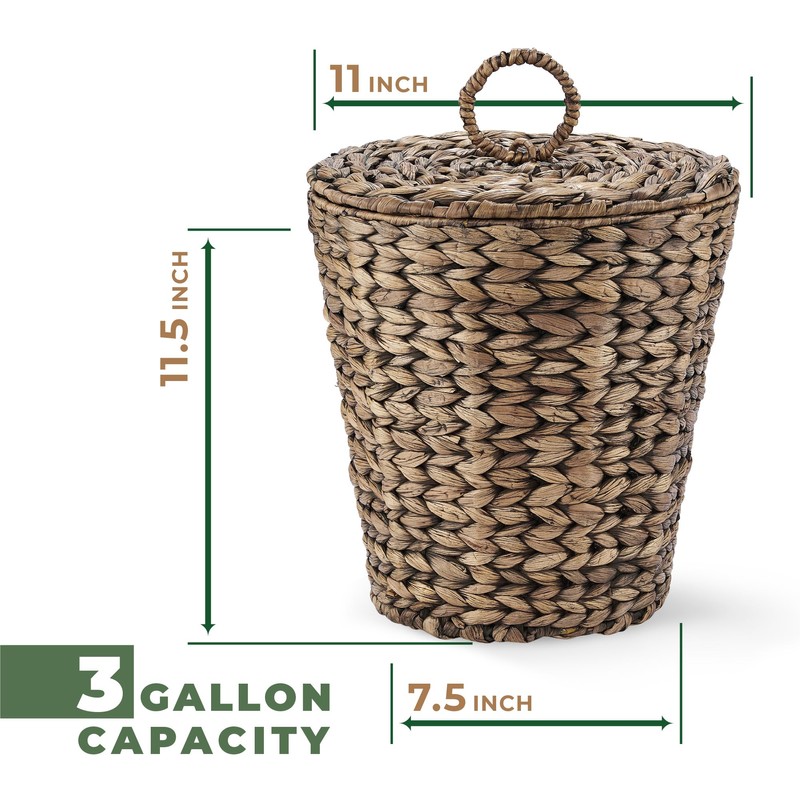 84ECO 3 Gallon Black Wicker Trash Can with Lid and