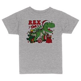 Rex The Halls Christmas Dinosaur Toddler Kids T-Shirt 5T Heather Grey