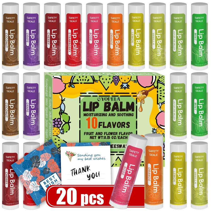 Yopela- Paquete de 20 bálsamos labiales naturales a granel con