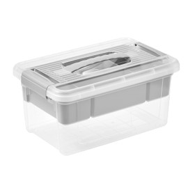 keeeper Organiser Box, 5 L, Comfortable Handle, Practical Clips, Removable Insert, Storage Box, 19 x 29 x 14 cm, Henri, Nordic Grey