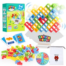 BOJOOM - 64pcs Tetris Tower Balance Game con Bolsa, Juguetes de Apilamiento de Equilibrio, Bloques de Construcción de Equilibrio de Descompresión,... 