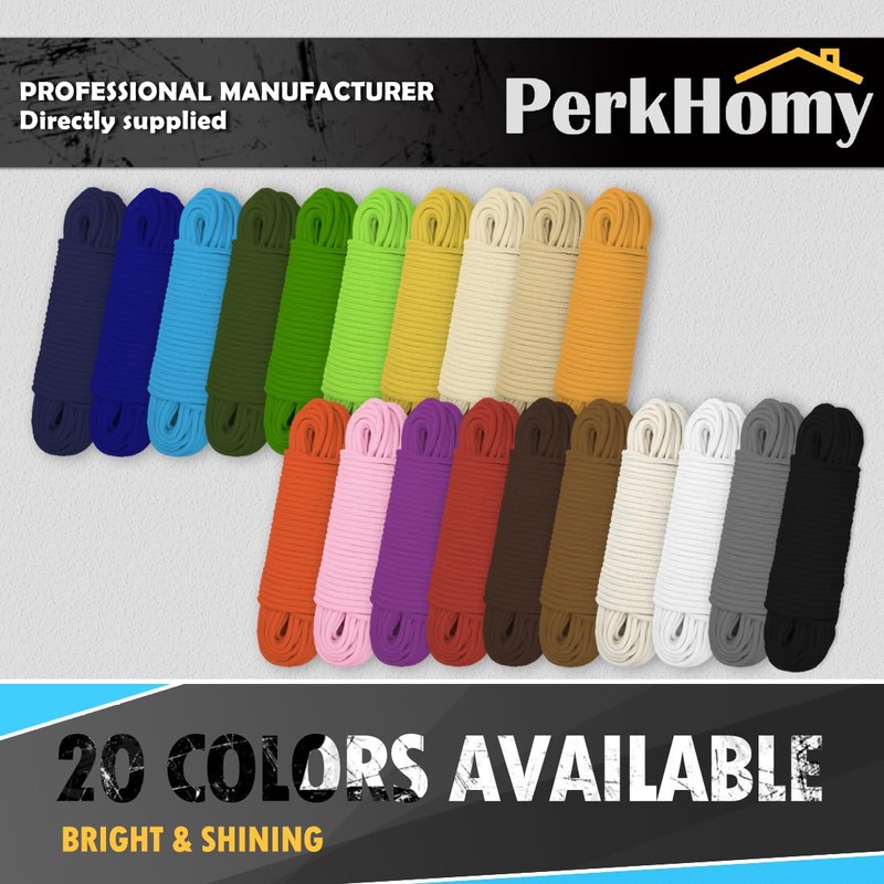 PerkHomy 100 ft 3/16" (5mm) Cotton Rope Multi Purpose Utility