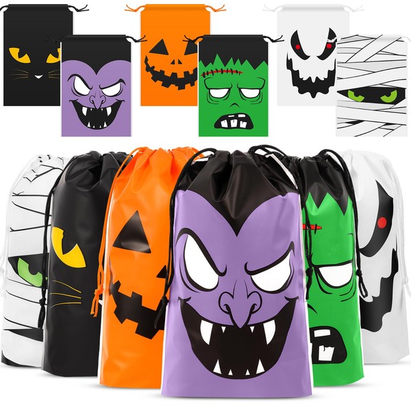 Sanwuta 60 Pcs Halloween Drawstring Treat Bags Reusable Trick or