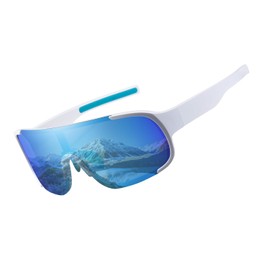 TIANYESY Cycling Sunglasses for Men Women Lightweight Frame Mens Bike Sun Glasses with UV400 Protection for Cycling Skiing Driving Motorcycle (White frame/ice blue lens)