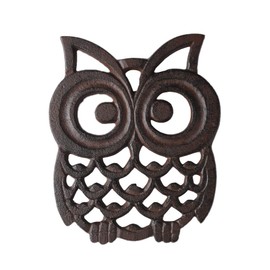 Cast Iron Owl Pot Trivet - Decorative Metal Owl Trivets for Hot Dishes Kitchen Counter or Dining Table Vintage, Rustic, Artisan Design - with Rubber Pegs TQGJPT50