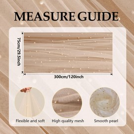 Quandjk 10 ft Beige Pearl Table Runner Tulle Fabric Lace Tablecloth Table Runners for Bridal Shower Birthday Party Wedding Arch Veil Dessert Table Decorations 29.5x120 Inches