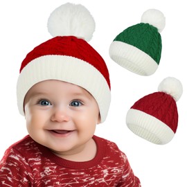 2 Pieces Christmas Hats Santa Hat for Kid Toddler Baby Christmas Knitted Hat Xmas Warm Baby Beanie White&Green&Red