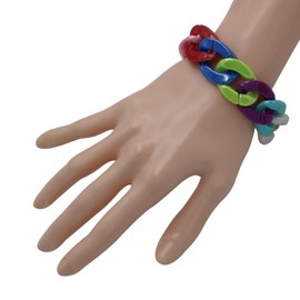 Rosemarie & Jubalee Women's Bold And Colorful Statement Chunky Resin Links Chain Necklace Earring Designer Jewelry Set (Rainbow Bracelet, 8"+1" Extender)