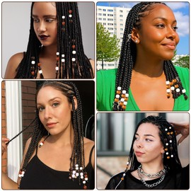 60Pcs Wooden Beads for Hairs Hair Beads for Twists Wood Bead for Hair Braids Dreadlock Accessories Brown Bead Decoration for Bracelet Necklace Jewelry Making