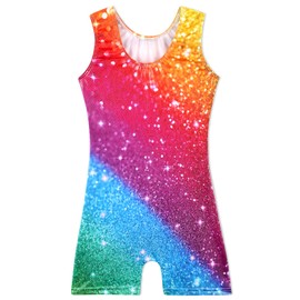 Gymnastics Leotards for Girls Athletic Dance Wear 5 6 Girls Dance Leotard Sparkle Rainbow Stripe Biketard (Rainbow Sparkle, 5/6 Years)