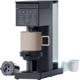 Chefman Caffeinator Single Serve Coffee Maker, K-Cup & Grounds, Programmable Drip Coffee Machine with Brew Strength Settings, Iced Coffee Function, 48 oz. Removable Water Reservoir - Midnight