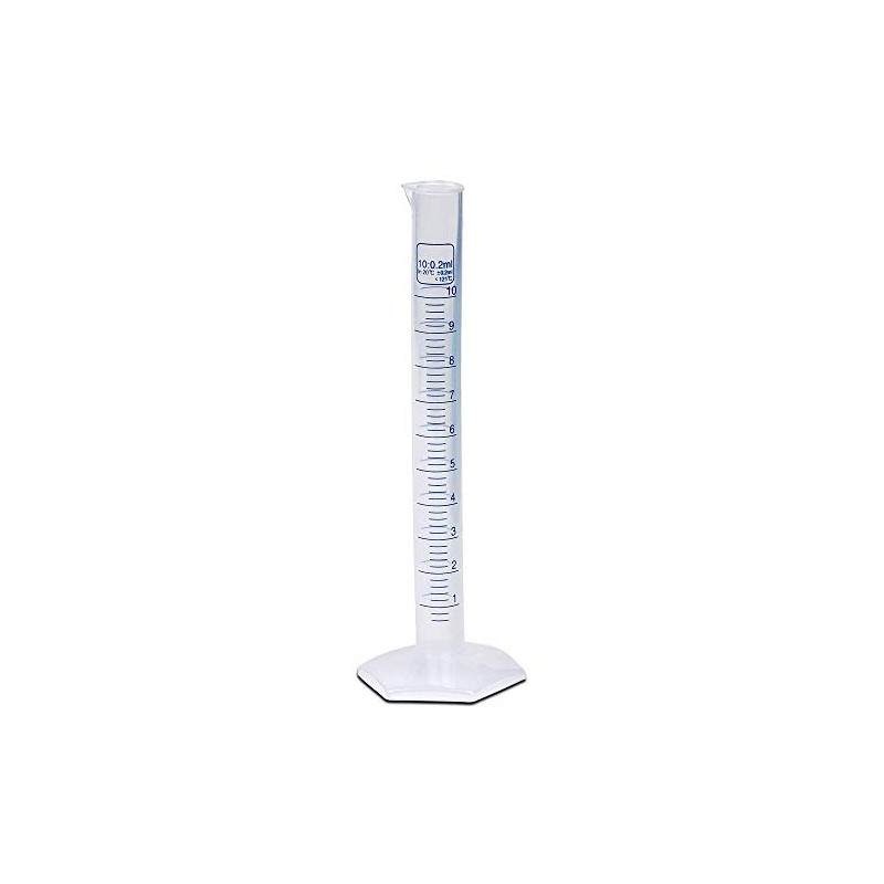 10ml Plastic Graduated Cylinder, Printed Graduations, Single Metric Scale, Polypropylene,