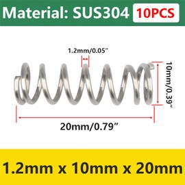 Qrity Pack of 10 compression springs, stainless steel coil springs, 304 steel spring, 1.2 x 10 x 20 mm spring, compression spring for replacement and repair