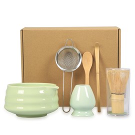 Hniuyun 6Pcs Matcha Whisk Set - Handmade Bamboo Matcha Whisk, Tea Spoon, Matcha Scoop, Tea Sifter, Whisk Holder, Bowl with Spout, Matcha Accessory - Traditional Japanese Matcha Tea Making Kit