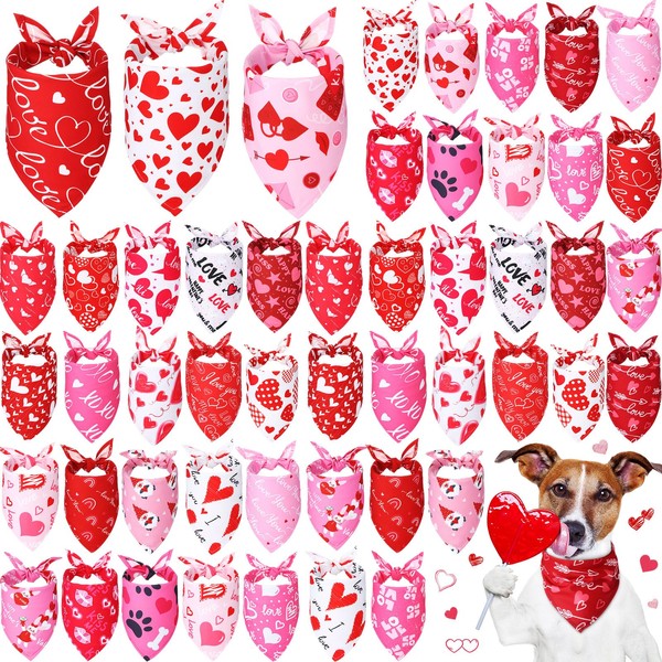 Kigeli 50 Pcs Valentines Dog Bandanas Bulk Heart Bandanas Bibs