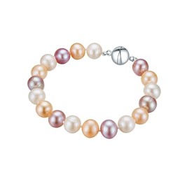 Valero Pearls Women's Pearl Bracelet 925 Sterling Silver with Round Freshwater Cultured Pearl Approx. 9.0-10.0 mm