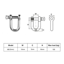 TERF M5 Heavy Duty Commercial D-Shackle Steel M5 (5mm) D-Shackle Ring Use For Heavy Duty Construction Rigging Vehicle Recovery Hauling Tie Downs Hanging and Multi Purpose Use - Pack of 4, Silver