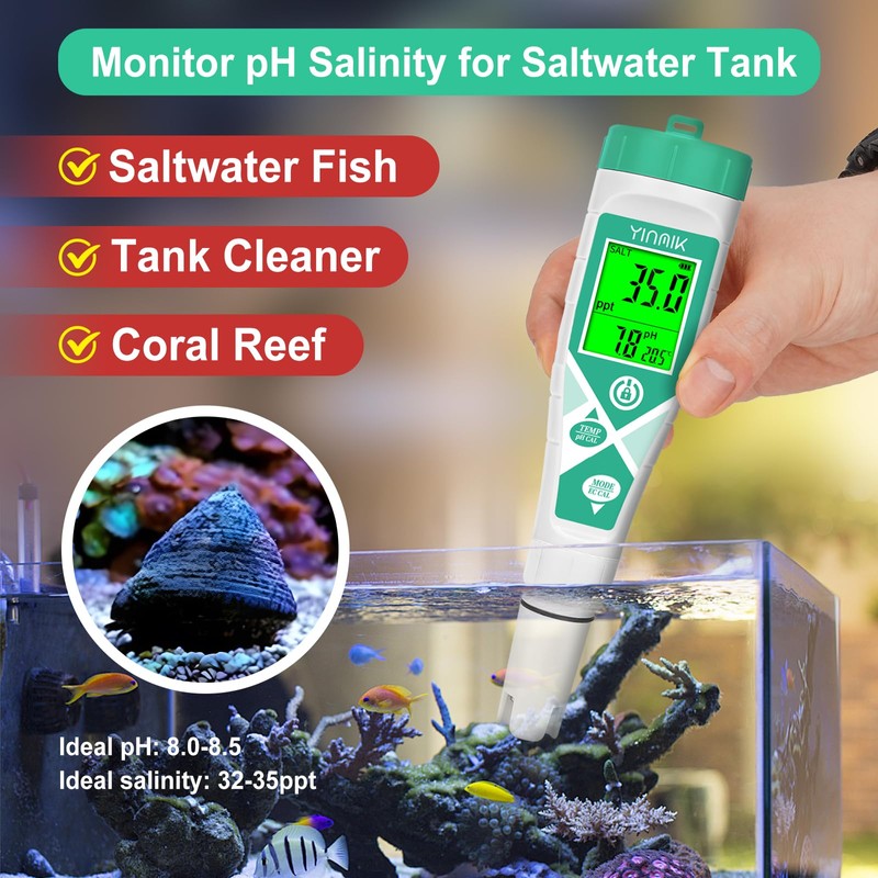 YINMIK 2025 pH Salt Tester, Digital Aquarium Salinity Meter, Simultaneous