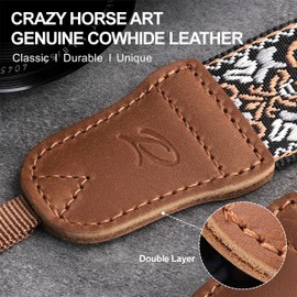 Padwa Lifestyle Camera Strap - 1.5" Crazy Horse Cowhide Head Cotton Strap,Vintage Embroidery Camera Straps for Photographers and All Cameras,Cute Adjustable Shoulder Neck Strap for Adults & Kids