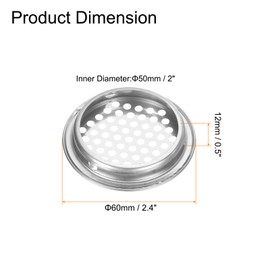 sourcing map 12Pcs Air Vents Circular Soffit Vent 50mm/2" Stainless Steel Round Vent Mesh Hole Louver for Bathroom Home, Office, Kitchen, Cabinet, Wardrobe, Silver Tone