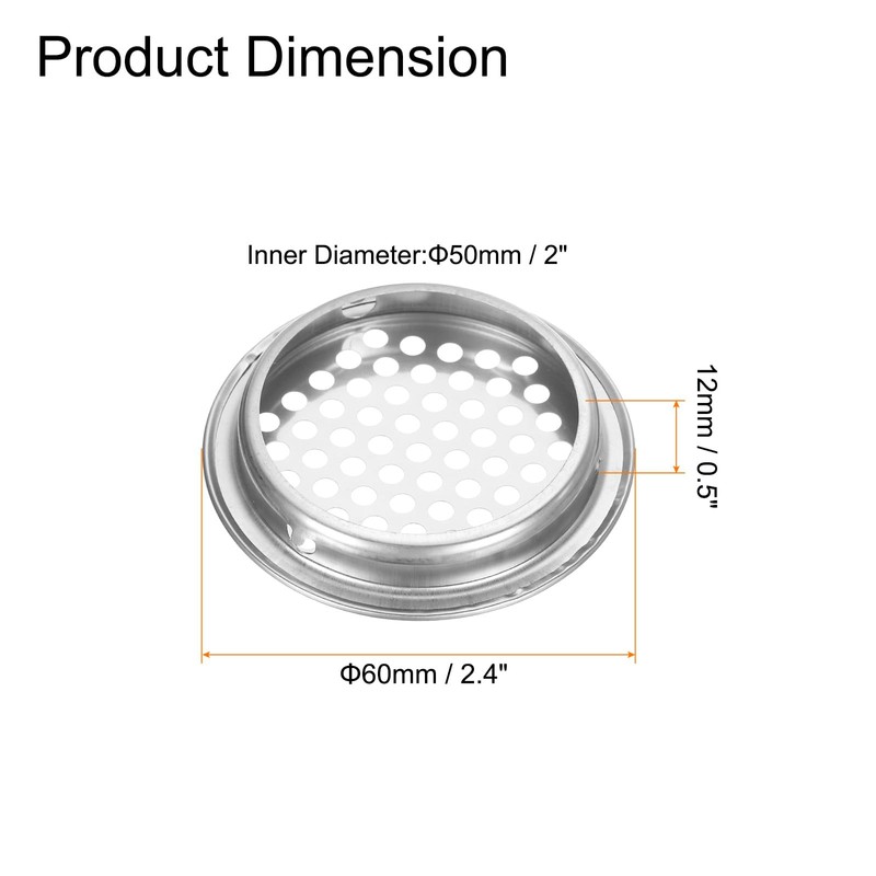 sourcing map 12Pcs Air Vents Circular Soffit Vent 50mm/2" Stainless