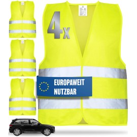 HELDENWERK High Visibility Car Vest, Set of 4, Valid Europe-wide according to current standard 2026 EN ISO 20471, reflective safety vest, yellow safety vest, car safety vest for adults