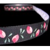 1 Pcs 5/8"W Rose Bud Rosebud Roses Flower Ribbon Black 5 Yards, Ribbon for Gift Wrapping | #AA120RK
