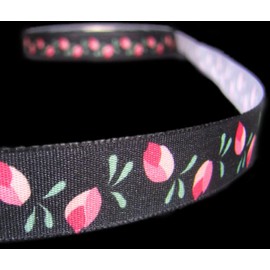 1 Pcs 5/8"W Rose Bud Rosebud Roses Flower Ribbon Black 5 Yards, Ribbon for Gift Wrapping | #AA120RK