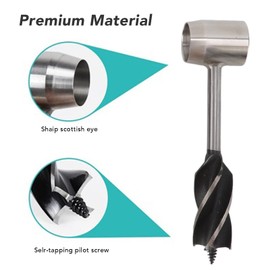 CHICIRIS Bushcraft Equipment, Bushcraft Drill, Auger Drill Bit with Leather Bag, Wood Drill Outdoor Equipment, Hand Drill Wood, Hand Drill Bushcraft, for Outdoor, Camping, Bushcraft