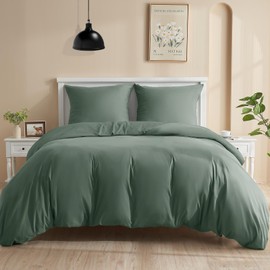 ohano Bed Linen 200 x 220 cm, 3-Piece Duvet Cover Set, Microfibre Duvet Cover 200 x 220 cm + 2 Pillowcases 80 x 80 cm with Zip, Cuddly Soft, All-Year Bedding Sets, Sage Green
