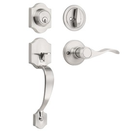 Probrico Satin Nickel Heavy Duty Front Entry Handleset,Entry Door Lockset with Deadbolt Single Cylinder,Interior and Exterior Entrance Passage LockGrip Handle with Wave Lever,1Set