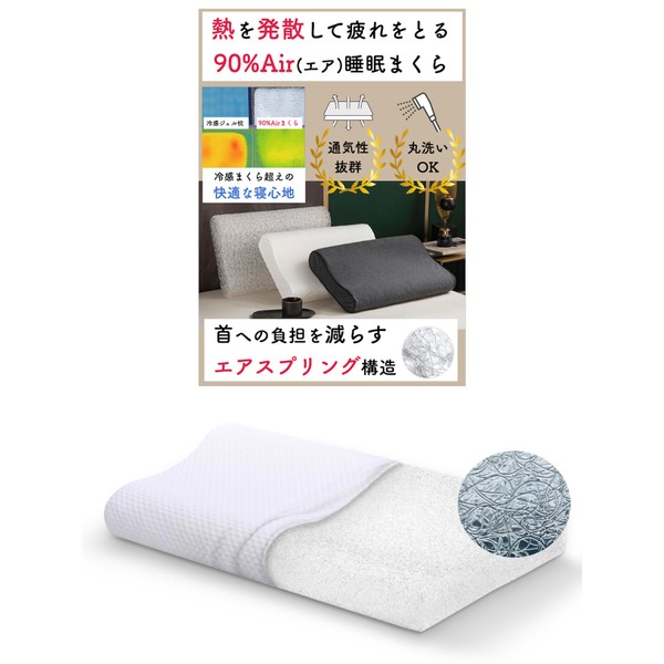 90% Air Heat-Resistant Pillow, Heat Dissipation, Breathable, No Neck Pain, High Resilience Pillow, Air Spring, Adjustable Height, Washable Pillow, Back and Sideways (White)