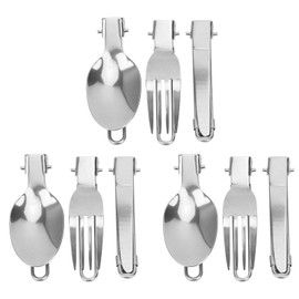 Juego de 3 Cubiertos Plegables Portátiles de Acero Inoxidable, Juego de Tenedor, Cuchara, Cubiertos para Cena de Picnic, Utensilios de Camping Amigables para Viajes