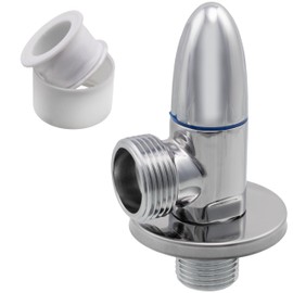 AERZETIX - C74937 - Shut-off valve "luxury" 1/2 inch x 3/4 inch + rosette and PTFE seal - made of brass and nickel-plated coating - water valve connection bathroom kitchen sinks