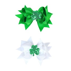 Koolgil Girl's St. Patrick's Day Bowknot Hair Clip Four Leaf Clover Children's Duck Beak Clip Hair Accessories (2 Pcs)