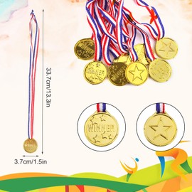 50pcs Plastic Award Medals for Kids, 1.46in Gold Medals with Neck Ribbons Achievement Awards for Children's Competitions Sports Events Games Spelling Bees & Parties