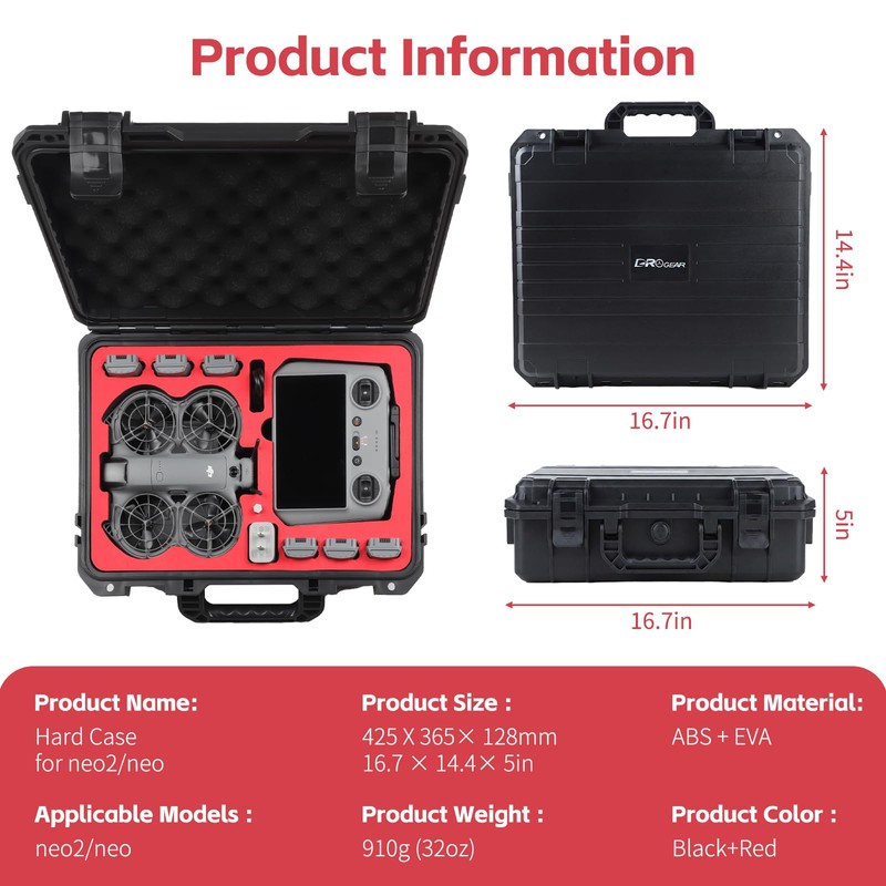 Drogear Waterproof Hard Carrying Case for DJI Neo 2/Neo 1