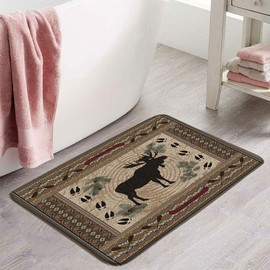 VPUPCN Rustic Deer Bath Mat Cabin Vintage Farmhouse Wild Animal Moose Hunting Lodge Country Camping Microfiber Memory Foam Bathroom Rug Doormat Kitchen Toilet Floor Rug