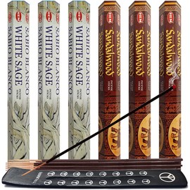 White Sage & Sandalwood Incense Sticks & Holder Bundle Variety Pack from Hem Trumiri Insense Insence