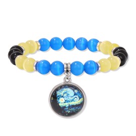 Raicegs Van Gogh Starry Night Beaded Bracelet for Women, 8mm Crystal Beads Adjustable Stretch Bracelet, Artistic Yoga Inspirational Jewelry Gift for Her, Unique Pulseras para Mujer for Birthdays, Christmas