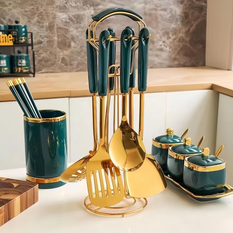 Gold Kitchen Utensils,7pieces Gold Cooking Utensils Set,Kitchen Tools Set With