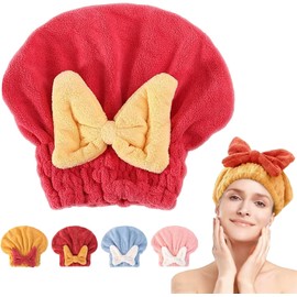 Genérico 2026 New Super Absorbent Hair Towel Wrap for Wet Hair, Thickened Microfiber Hair Towel Wrap, Quick-Drying Soft Bow Tie Wet Hair Towels Wrap for Women (Red B)