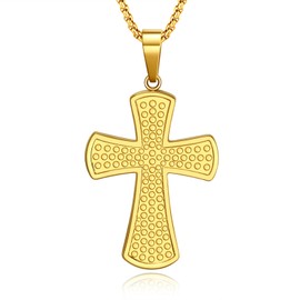 SILBAZ Cross Necklace for Men Gold Plated Cross Pendant Necklace with Stainless Steel Chain Cross Religious Jewelry Birthday Gifts