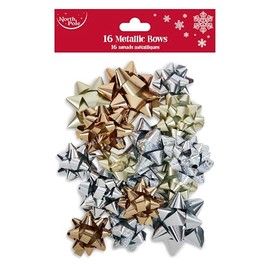 Eurowrap Product image 16 Pack Metallic Gift Bows – Assorted Gold, Silver, Champagne & Holographic Finishes – 5cm, 6cm & 8cm Diameters – Perfect for Christmas, Birthdays & Special Occasions