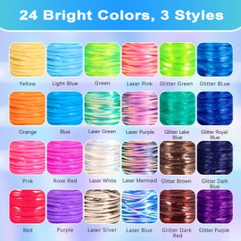 Karsspor Glitter/Laser/Normal Lanyard String for Crafts, 24 Rolls Gimp String, Plastic Lacing String Kit for DIY Bracelets, Key Chains, Pony Beads and Lanyards (788 Feet)
