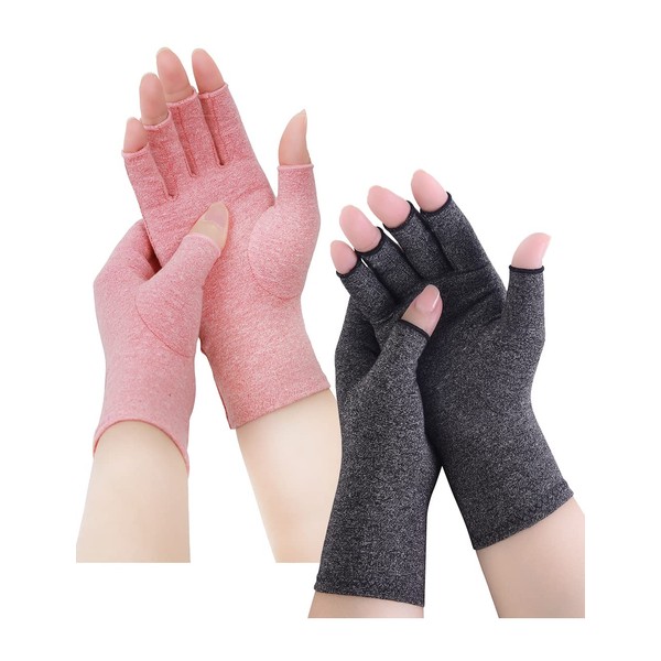 Osteoarthritis Gloves, Fingerless Gloves, Rheumatism Compression Gloves, Arthriti Gaming Gloves, Rheumatic Pain Relief, RSI, Carpal Tunnel Syndrome, Grey/pink