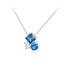 Tuscany Silver Women's Sterling Silver Rhodium Plated White and Blue CZ 3 Stone Cluster Necklace Earrings, Rhodium Plated, Cubic Zirconia Stones